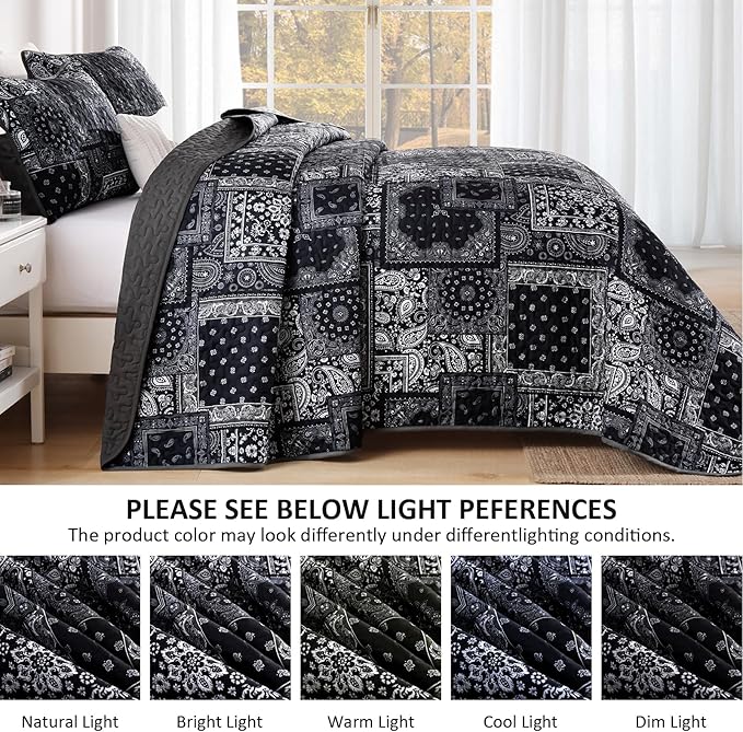 Cottolester Boho Patchwork Quilt Set King Size, Paisley Floral Bedding Set Soft - Image 5