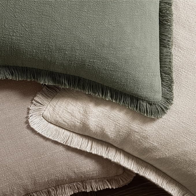 MIULEE Decorative Throw Pillow Covers Neutral Linen Fringe Throw Pillows Set of - Image 4