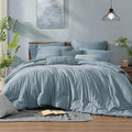 Monbix Full Size Comforter Set-7 Pieces Dusty Blue Cationic Dyeing Bed in a Bag by Monbix