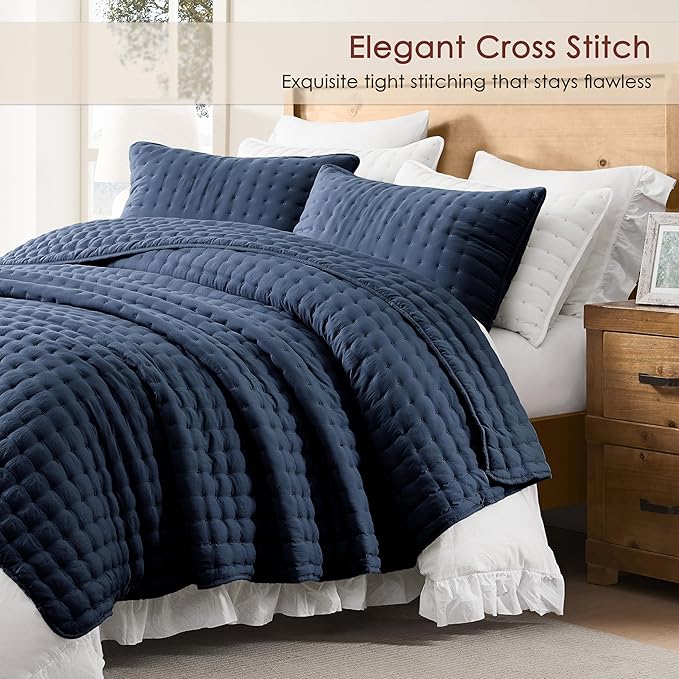 WDCOZY Navy Blue Oversized California King Size Quilt Bedding Sets - Image 3