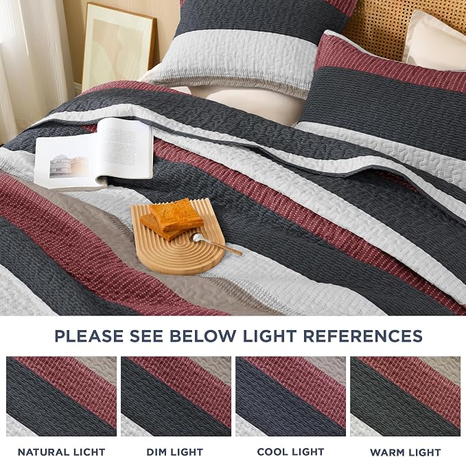 Litanika Quilt Queen Size Black and Red, Stripe Patchwork Summer Bedspread - Image 6