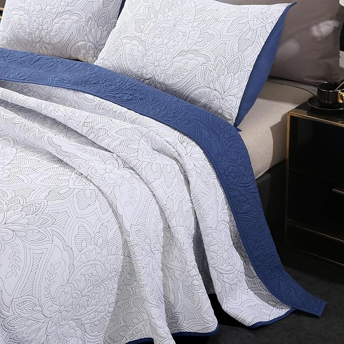 ROOMLIFE Quilt Set Full Size 3D Floral Campanula Embroidery Pattern 3-Piece - Image 3
