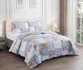 Brilliant Sunshine Pink and Blue Roses Toile Quilt Set, 3-Piece Bedding Sets by BrilliantSunshine