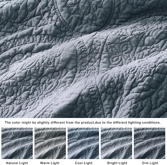 palassio Dusty Blue Paisley 100% Cotton Quilt Twin Size Bedding Sets - Image 6