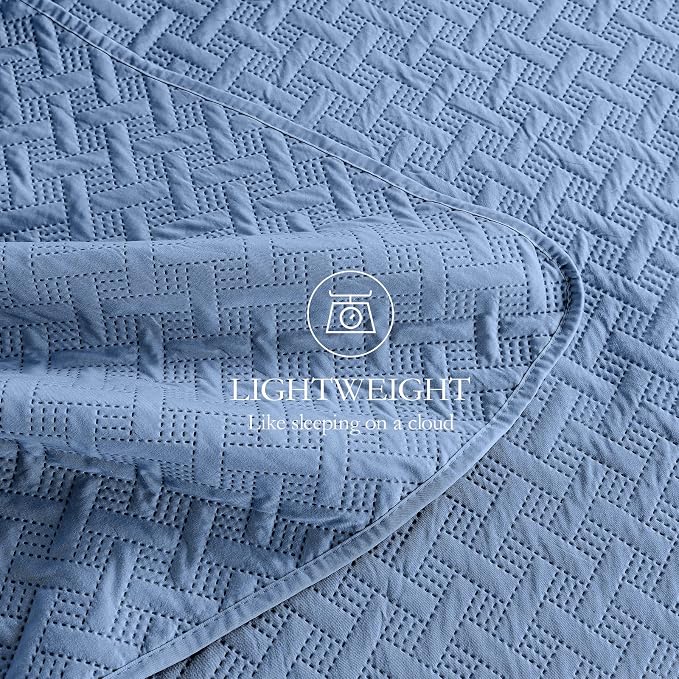 FLYMME King Size Quilt Bedding Set Bluish Grey Lightweight Bedspreads - Image 6