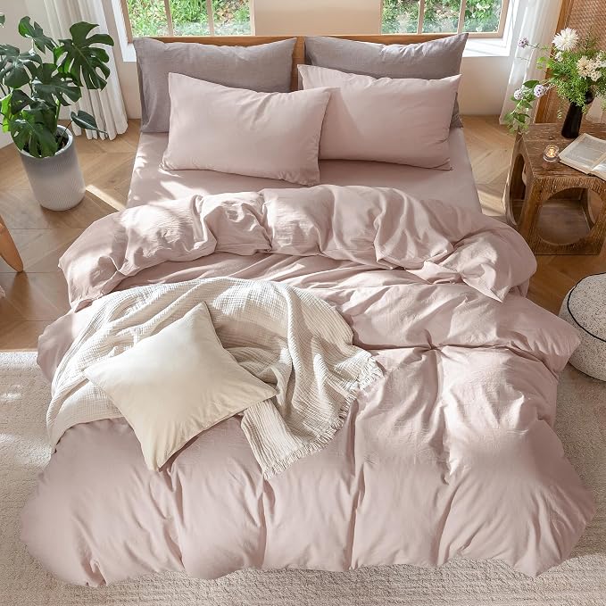 MooMee Bedding Duvet Cover Set 100% Washed Cotton Linen Like Textured - Image 5
