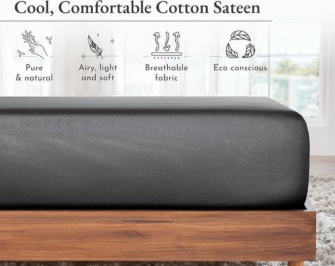 California Design Den Queen Fitted Sheet Only, Soft 100% Cotton Sateen - Image 6