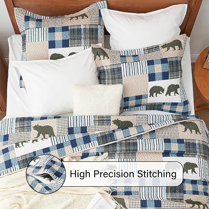 PPOLCA Rustic Queen Quilt Bedding Set, Christmas Lightweight Reversible Cabin - Image 4