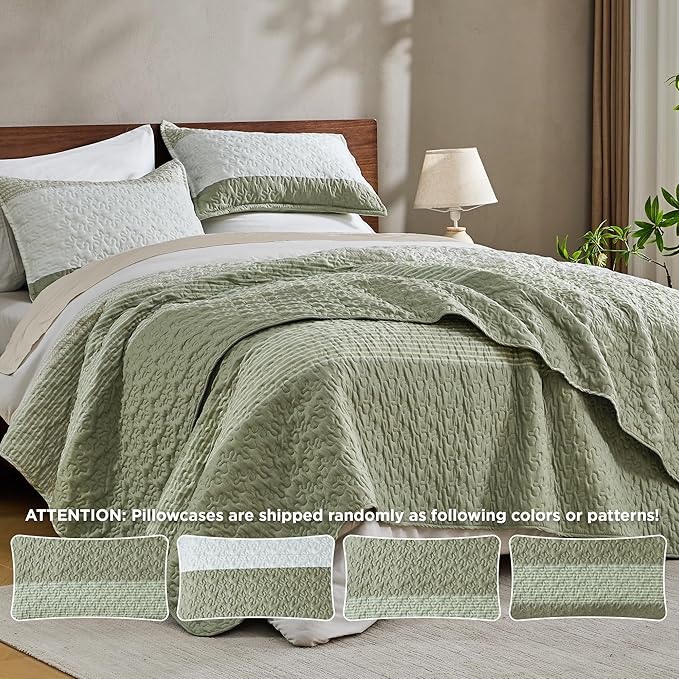 Andency King Size Quilt Set Weat Green, 3 Pieces Summer Ultra Soft Lightweight - Image 3