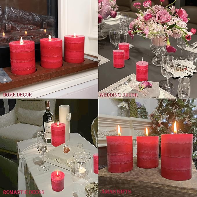 Scented Pillar Candles Long-Lasting Burning No Drip Candles Red 3x4 inch - Image 5