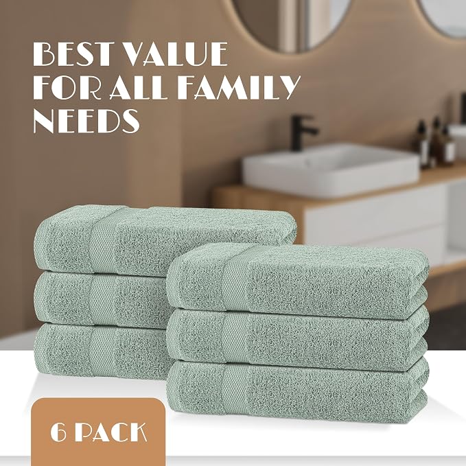 White Classic Wealuxe Green Bath Towels 24x50 Inch, Cotton Towel Set - Image 4