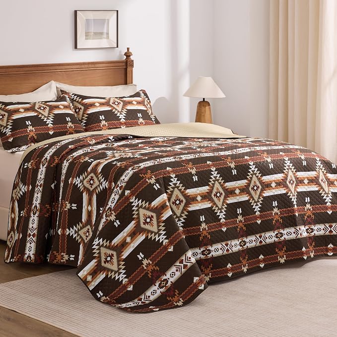 PPOLCA Boho Queen Quilt Bedding Set, Striped Lightweight Reversible Bedspread - Image 5