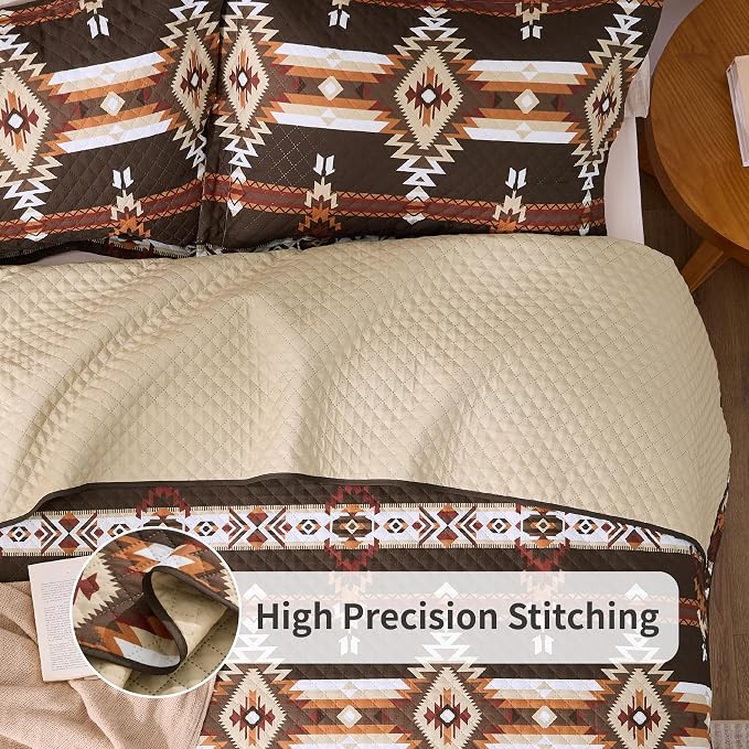 PPOLCA Boho Queen Quilt Bedding Set, Striped Lightweight Reversible Bedspread - Image 3