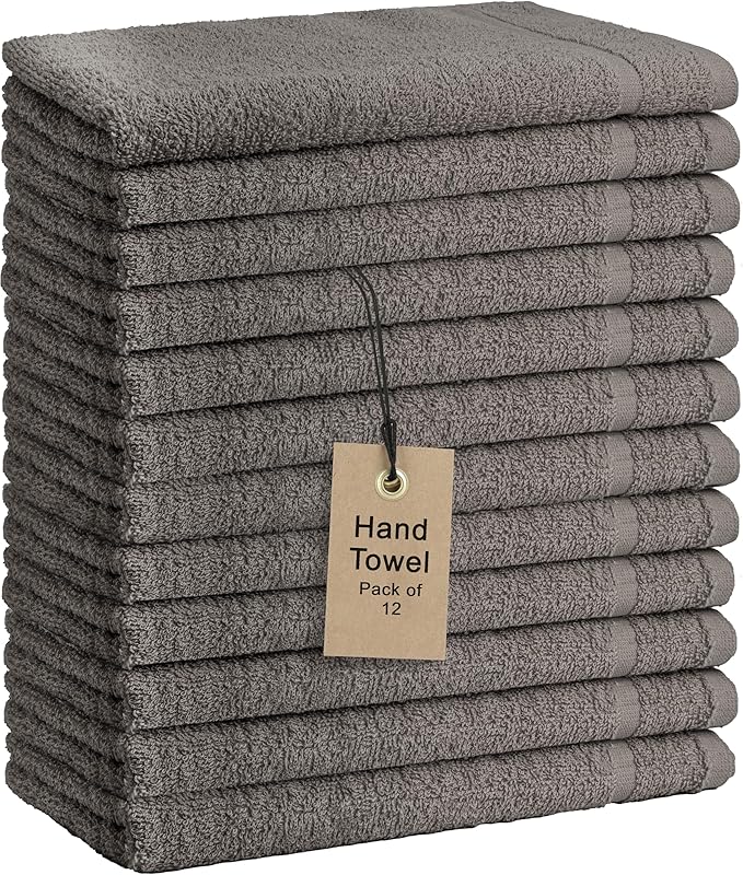 Basic Hand Towels 16x26 Inches – Pack of 12 – Grey Color – Soft and Absorbent by TEXTILA