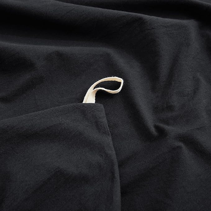 Black Duvet Cover Full Size, 100% Washed Cotton Linen Like Bedding Set - Image 4