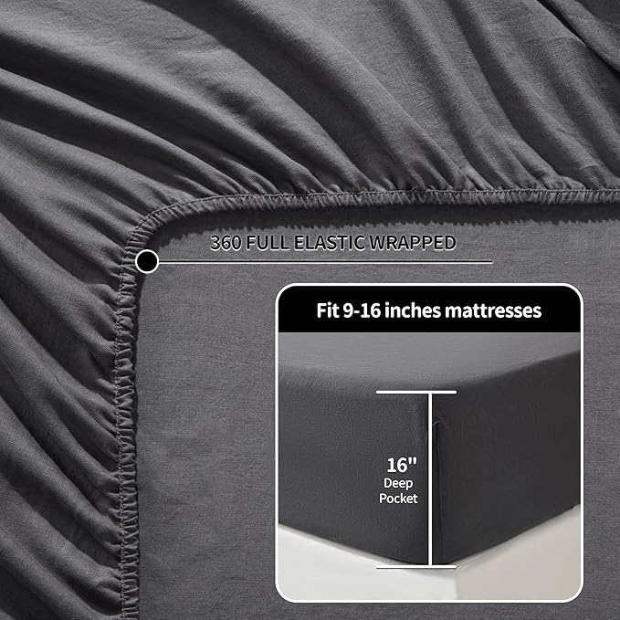 LBRO2M 100% Pure Linen Sheet Set Deep Pocket Up to 16" Bed Sheets Sets - Image 4