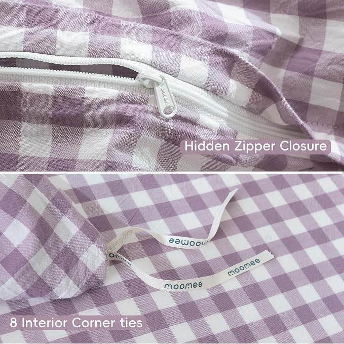 MooMee Gingham Duvet Cover Set 100% Washed Cotton Linen Like Textured - Image 8