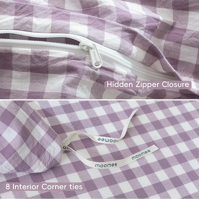 MooMee Gingham Duvet Cover Set 100% Washed Cotton Linen Like Textured - Image 8