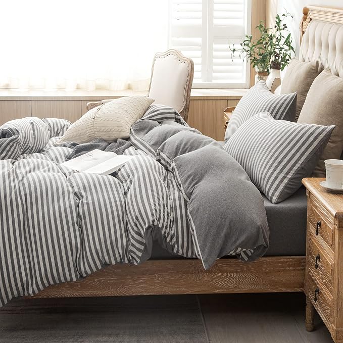PURE ERA Jersey Knit Duvet Cover Set 100% T-Shirt Heather Cotton Super Soft - Image 2
