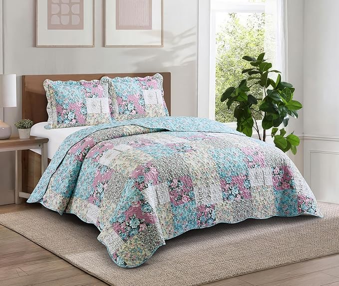 Brilliant Sunshine Lilac Rose Toile Quilt Set, 3-Piece Bedding Sets, by BrilliantSunshine