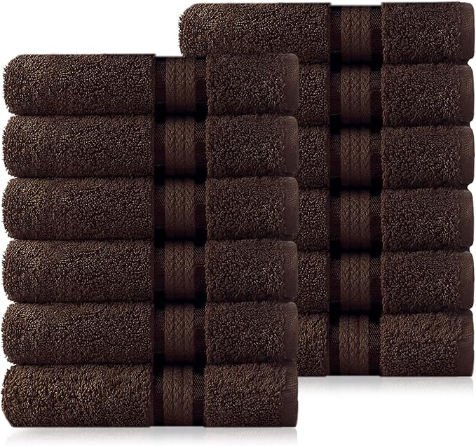 Cotton Craft - 12 Pack - Ultra Soft Extra Large Wash Cloths 12x12 Chocolate - by COTTONCRAFT