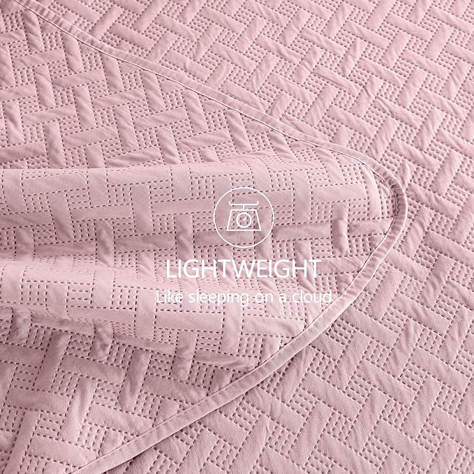 FLYMME Queen Quilt Bedding Set Pink Lightweight Bedspreads Full Size, Soft - Image 6