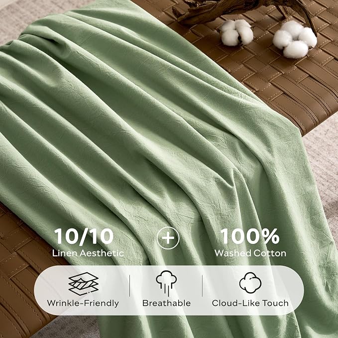 JELLYMONI 100% Washed Cotton Duvet Cover Twin – Soft, Breathable Linen-Look - Image 3
