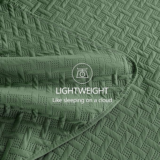 FLYMME Olive Green Twin Quilt Bedding Set Thin Lightweight Bedspreads, Modern - Image 6