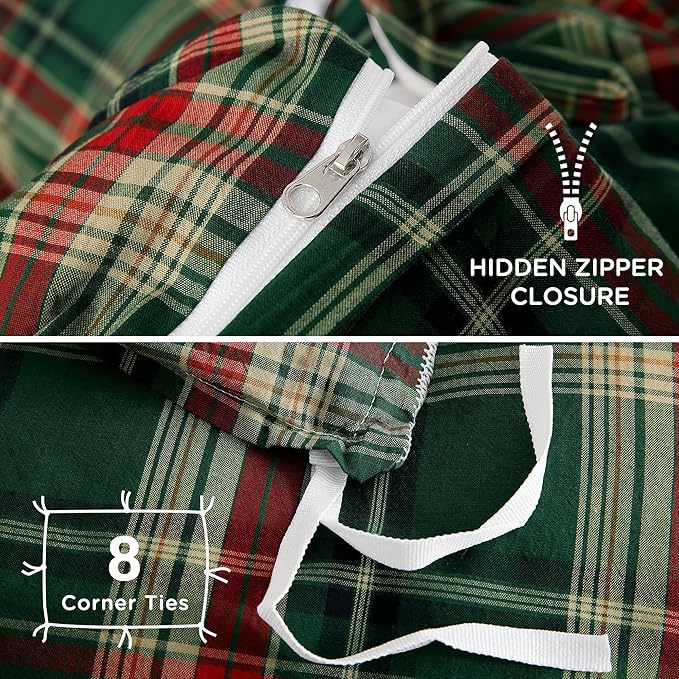 TOCOMOA Christmas Plaid Duvet Cover Set 100% Washed Cotton Like Linen Feel - Image 6
