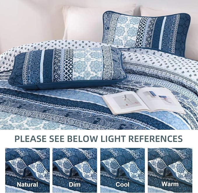 WONGS BEDDING Boho Quilt Set Full Size, Lightweight Microfiber Bedspread - Image 6