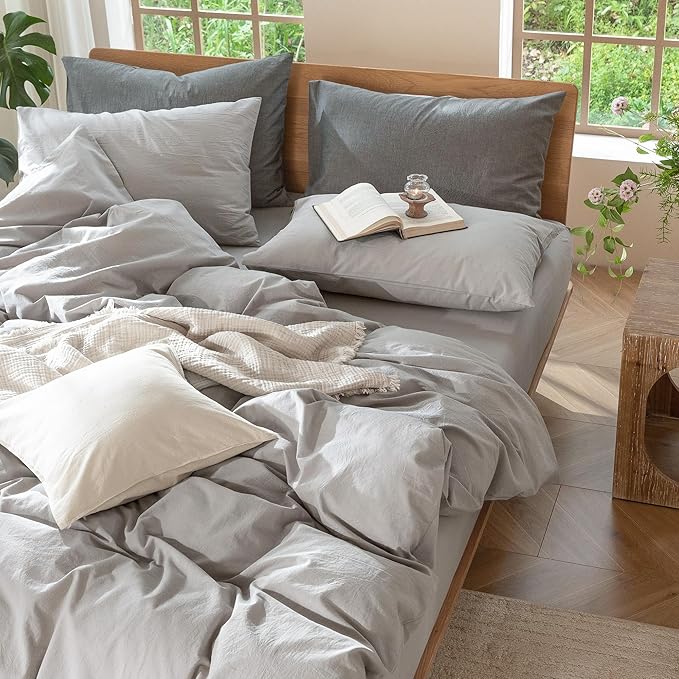 MooMee Bedding Duvet Cover Set 100% Washed Cotton Linen Like Textured - Image 5