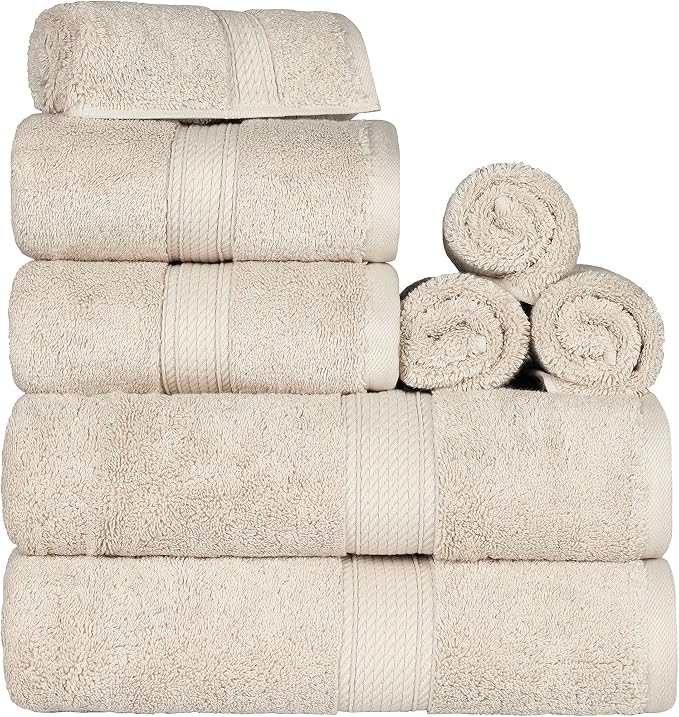 SUPERIOR Egyptian Cotton Pile 8 Piece Towel Set, Includes 2 Bath, 2 Hand by SUPERIOR