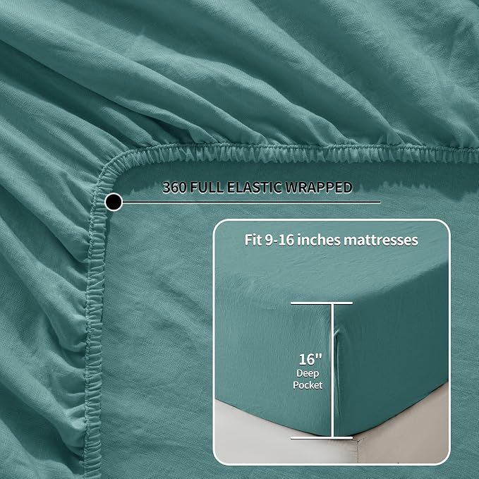 LBRO2M 100% Pure Linen Sheet Set Deep Pocket Up to 16" Bed Sheets Sets - Image 4