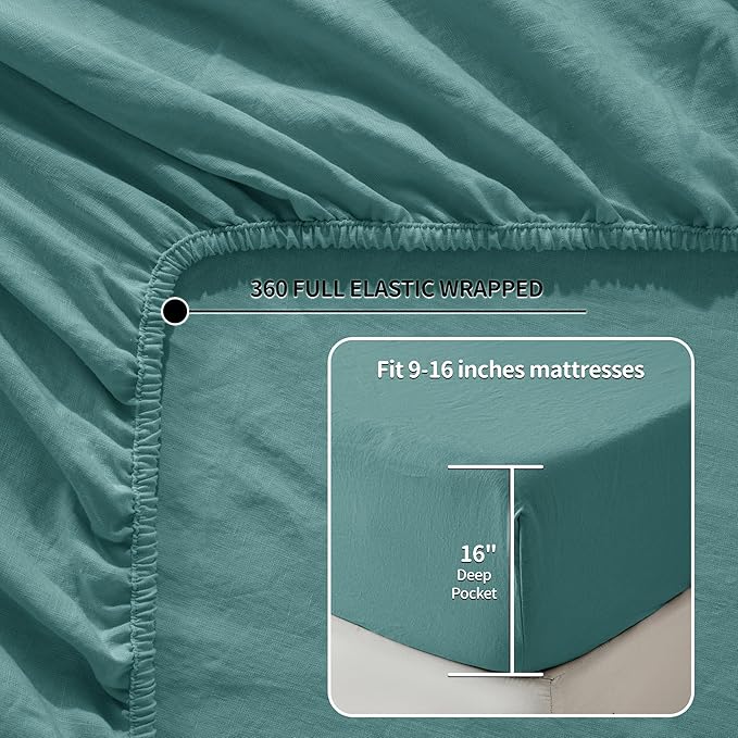 LBRO2M 100% Pure Linen Sheet Set Deep Pocket Up to 16" Bed Sheets Sets - Image 5