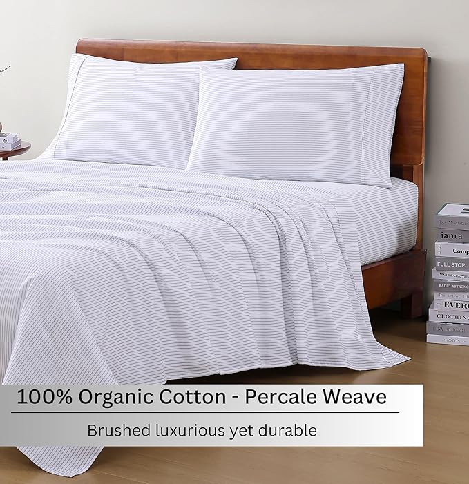 LANE LINEN Eco Friendly 100% Organic Cotton King Bed Sheets Set, Printed Modern - Image 3