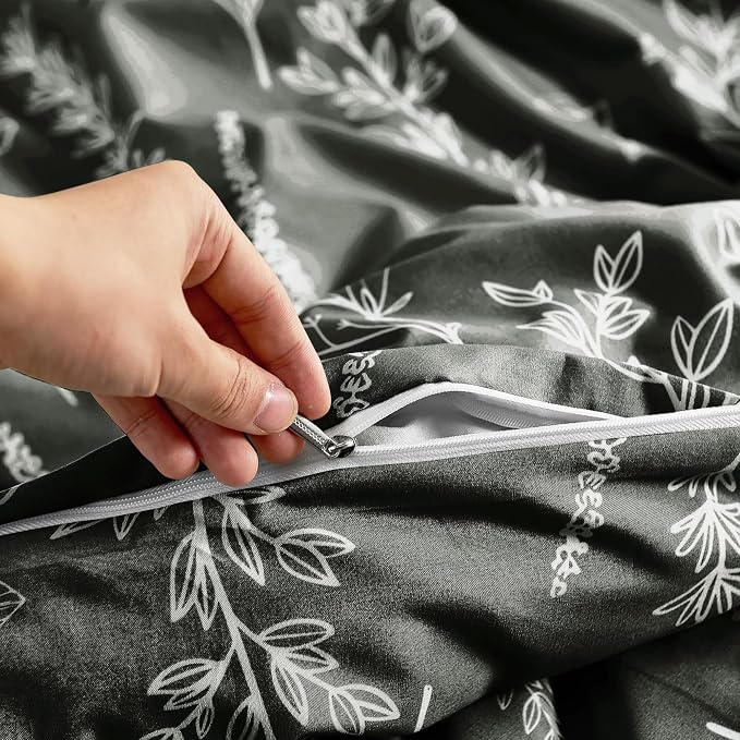 MUXHOMO Duvet Cover King Size, Reversible Floral Dark Grey Duvet Cover Set - Image 4
