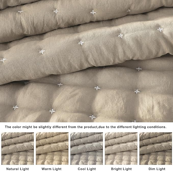 WDCOZY Beige California Cal King Size Quilt Bedding Sets - Image 5
