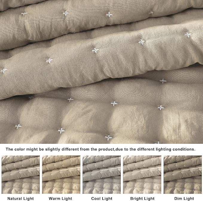 WDCOZY Beige King Size Quilt Bedding Sets - Image 2