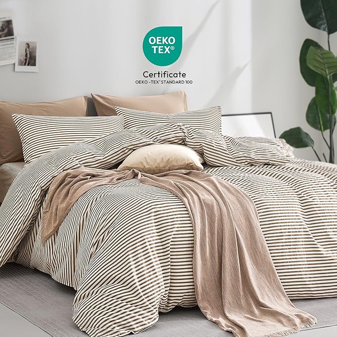 JELLYMONI 100% Natural Cotton Striped Duvet Cover Sets, - Image 2