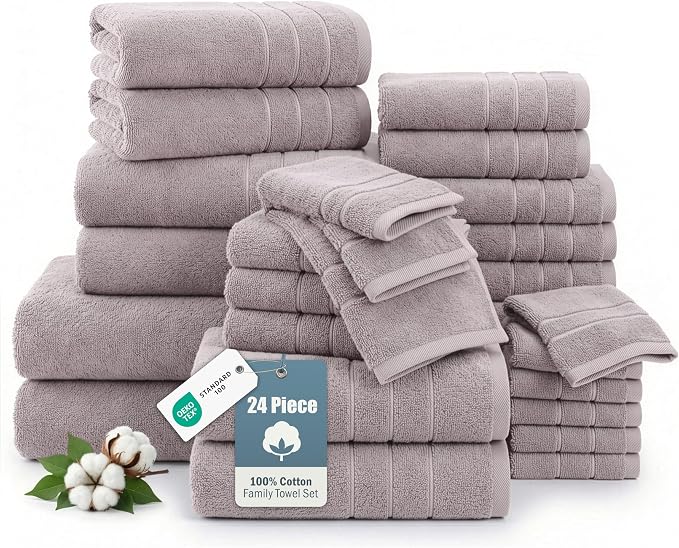 24-Piece Luxury Bathroom Towels – 100% Cotton Soft Towel Set, 2 Bath Sheets by CasaPlatino