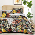 Yiran California King Quilt Set Black, Sunflower Floral Colorful Bedspreads by Yiran