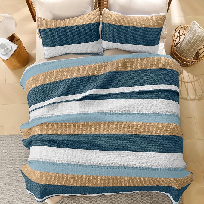 Litanika Quilt Queen Size FBird, Stripe Patchwork Summer Bedspread Coverlet 3 - Image 3