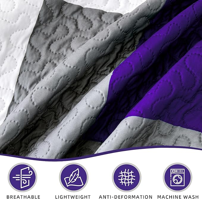 Tyrot 3 Piece Dark Purple Grey Quilt Set King Size Black White Geometric - Image 6