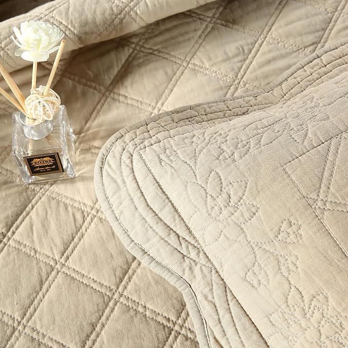 ROOMLIFE Quilt Set Full Size 3D Floral Embroidery Pattern 3-Piece Cotton - Image 7