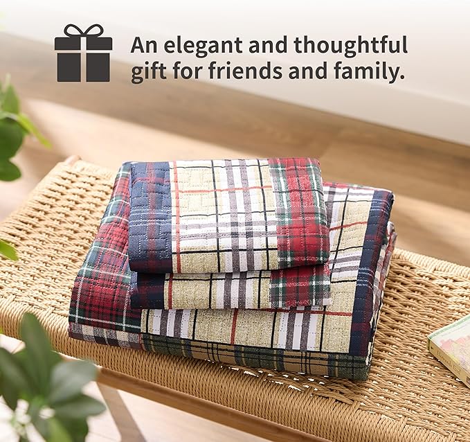 PPOLCA Patchwork Queen Quilt Bedding Set, Plaid Lightweight Reversible - Image 7