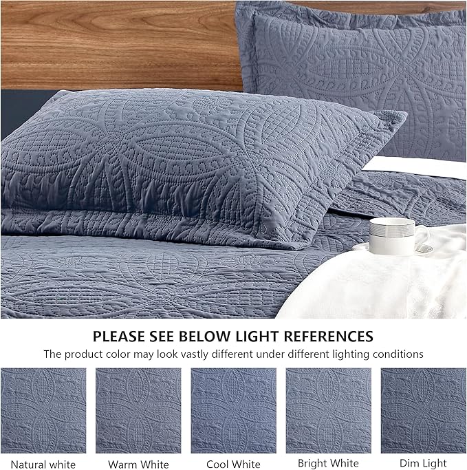 Love's cabin California King Size Quilt Set Blue Bedspreads - Image 3