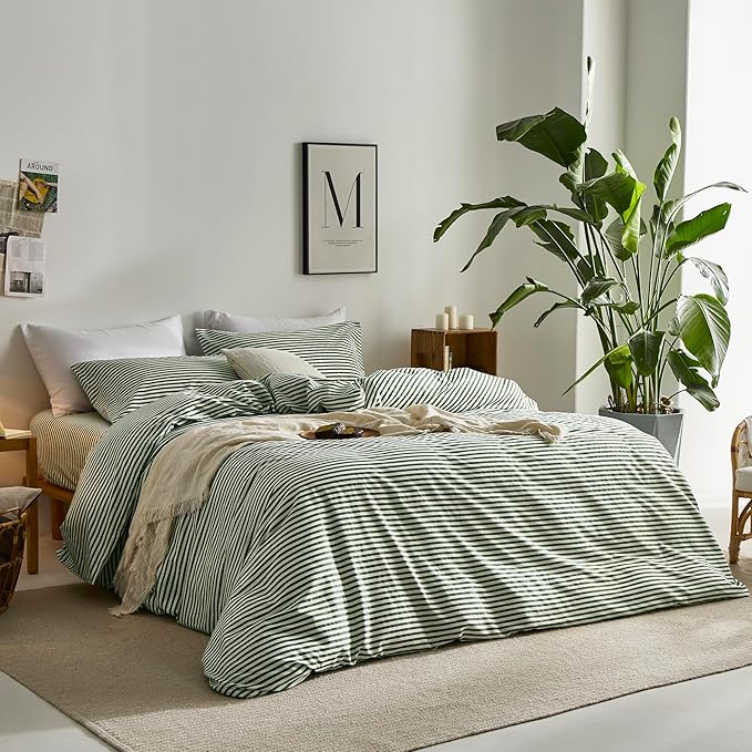 JELLYMONI 100% Natural Cotton 3pcs Striped Duvet Cover Sets, - Image 2