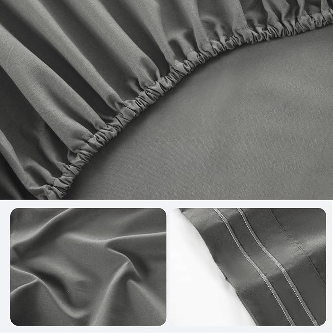 ROSE&RISY Light Grey King Sheet Set, 4 Pieces Soft Bedding Queen Sheet Set - Image 7