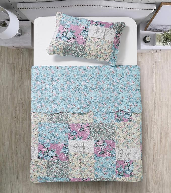 Brilliant Sunshine Lilac Rose Toile Quilt Set, 2-Piece Bedding Sets, - Image 6