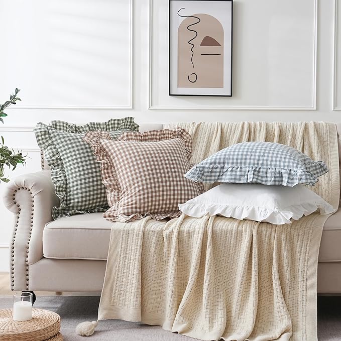 2 Pack Sage Green/White Plaid Ruffle Throw Pillow Covers Farmhouse Checkered - Image 8